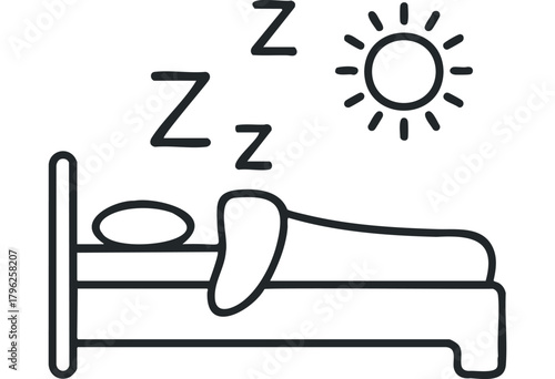 Person sleeping in bed with sun and zzz symbols