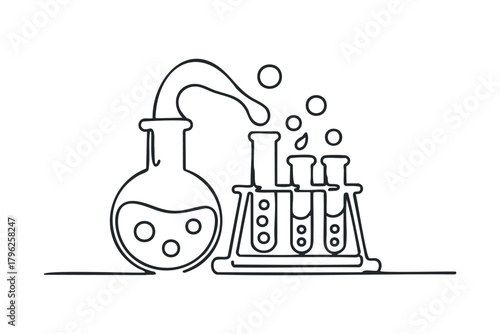 Scientific laboratory flasks with bubbles