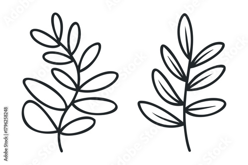 Line drawing of two stylized plant stems with leaves