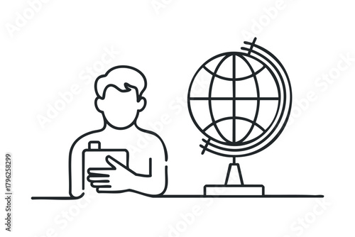 Person with Globe and Book on Table