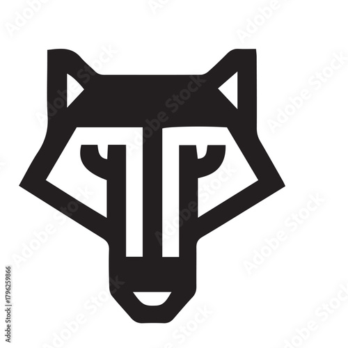A minimalist black and white graphic illustration of a stylized wolf's head.