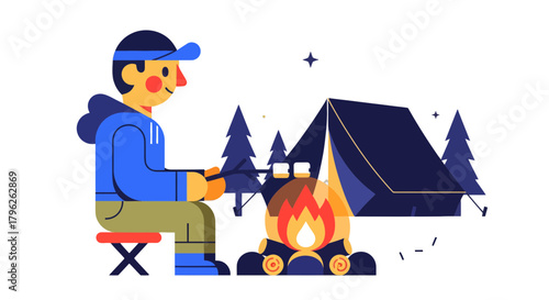 Evening Adventure: Roasting Marshmallows Around A Campfire Under A Starry Sky