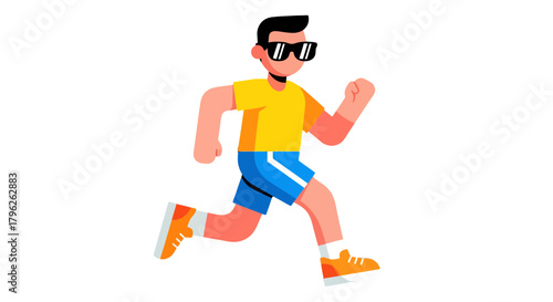 Energetic Athlete in Sunglasses Sprinting Against a Stark Black Backdrop Illustration