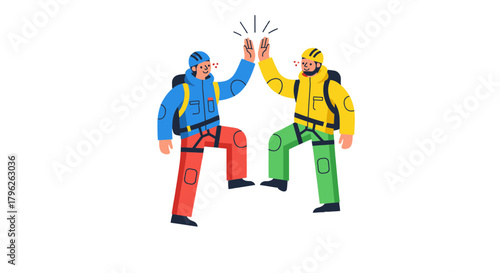 Energetic Climbers Celebrating Success With A High Five Gesture Against Black Background