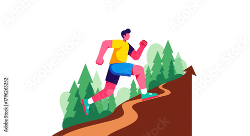 Energetic Runner Ascending a Hill, Achieving His Goals, Nature, And Physical Resilience