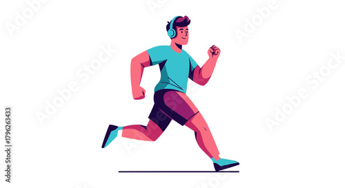 Energetic Runner With Headphones, Achieving Fitness Goals In Dark Background.