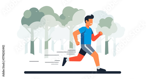 Energetic Runner Sprinting Through Forest Path Depicting Concept of Healthy Living