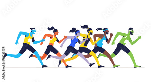 Energetic Runners Racing with Determination Against a Deep Black Background for Victory