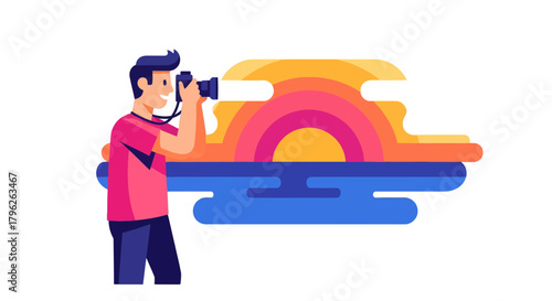 Evening Photographer Captures Stunning Sunset with Artistic Conceptual Illustration