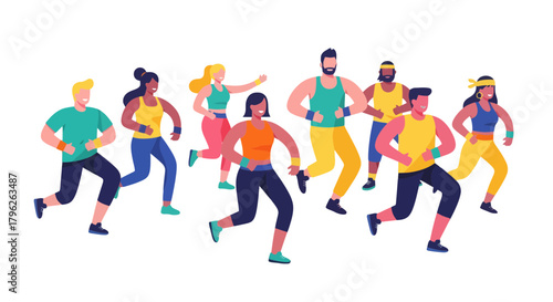 Energetic Runners Jogging Together Joyfully Practicing Fitness With Modern Uniforms