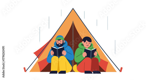 Evening Reading Under A Camping Tent With Some People Enjoying The Atmosphere Together