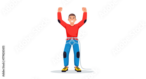 Excited Climber Celebrating Success After Conquering a Challenging Adventure