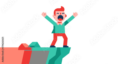 Excited Person Celebrating Success on a Cliff Edge With Open Arms Joyfully