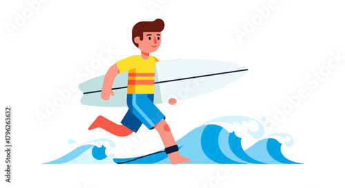 Energetic Surfer Running Towards Waves With His Board Against a Black Background