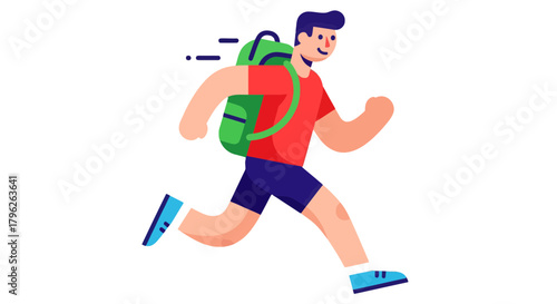 Energetic Traveler With Backpack Showing Movement And Swiftness On Isolated Surface