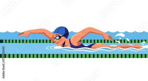 Energetic Swimmer Strokes Through Water, Depicting Athleticism and Competitive Swimming