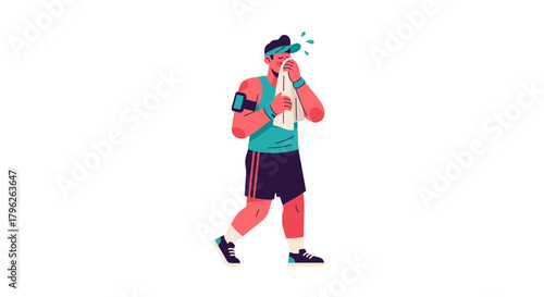 Exhausted Athlete Wiping Sweat After Grueling Workout Depicted On A Black Backdrop