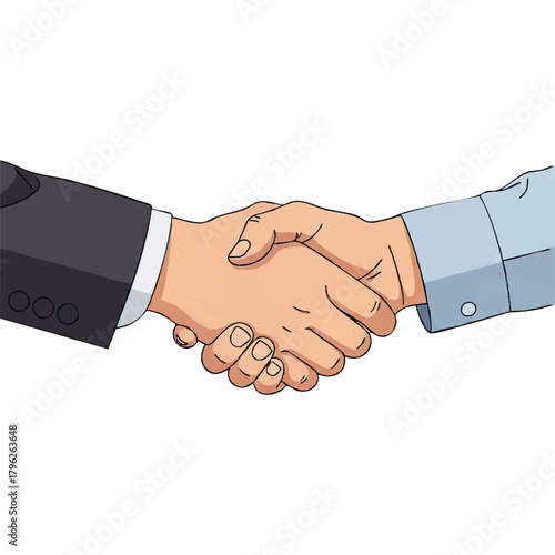 Illustration of two businesspeople shaking hands in a formal greeting on a white background