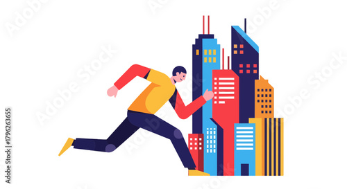 Energetic Urban Pursuit: A Dynamic, Conceptual Illustration of City Ambition and Drive