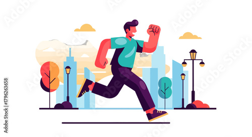 Energetic Urban Run Depicted Through Colorful Illustration With Modern Aesthetic