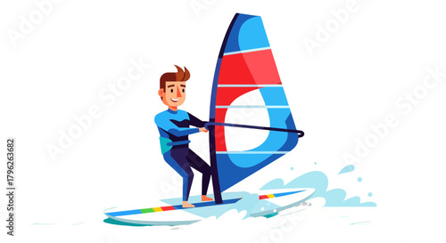 Energetic Windsurfer Sailing Across The Waters In A Vibrant And Dynamic Visual