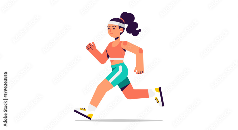 Obraz premium Energetic Woman Running in Modern Vector Style Depicted on a Black Background