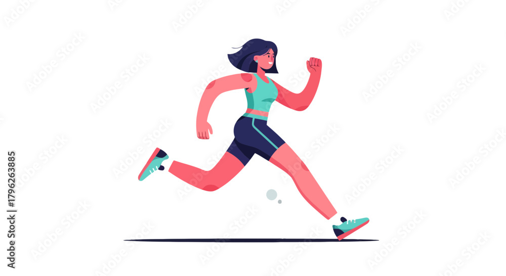 Fototapeta premium Energetic Woman Running in Modern Vector Style Depicting Physical Activity and Wellness