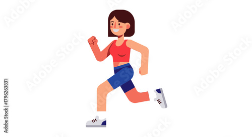 Energetic Woman Running in Modern Animated Style Against a Deep Black Backdrop