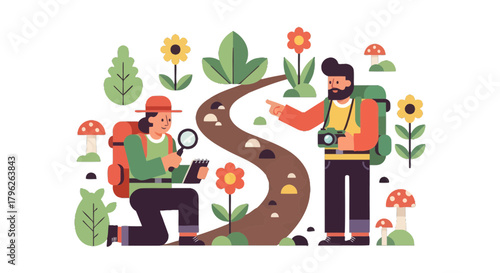 Exploration Of Path Illustrates Hiking And Discovering Amidst Flora And Fauna
