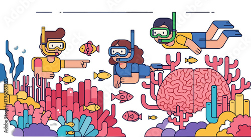 Exploring The Depths: A Colorful Cartoon Illustration About Diving And Discovery