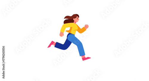 Energetic Woman Running in Vibrant Colors, Against Black Background Illustration