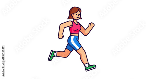 Energetic Woman Running in Vibrant Colors Depicted on a Black Backdrop