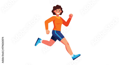 Energetic Woman Running in Vibrant Exercise Apparel Against a Black Backdrop Illustration