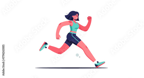 Energetic Woman Running in Modern Vector Style Depicting Physical Activity and Wellness