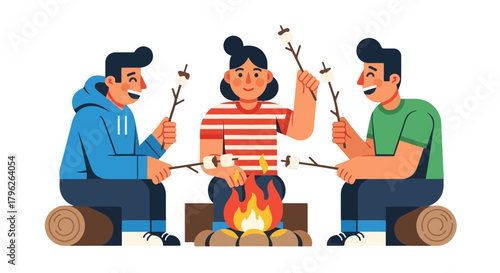 Enjoying Bonfire Delights, Roasting Marshmallows, Celebrating Friendship with Laughter