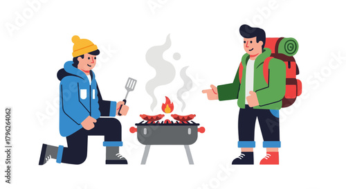 Enjoying A Barbecue Outdoor With A Companion While Camping Under The Stars