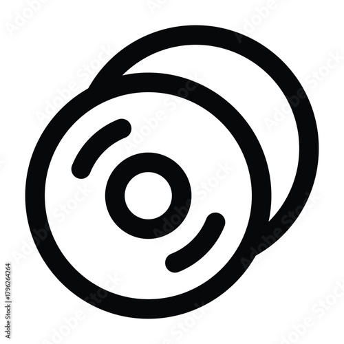 Pair of DVD discs in thin outline style showing circular shapes and center holes. Perfect for media, archive visuals, and multimedia layouts.