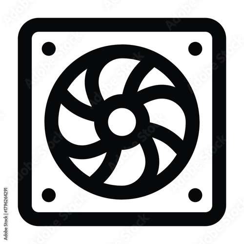 Cooling fan outline with visible blade strokes and frame. Appropriate for ventilation diagrams, hardware cooling visuals, and system illustrations.
