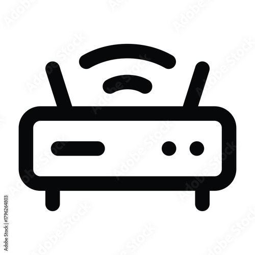 Black WiFi router illustration with signal waves. Suitable for internet connectivity, network diagrams, and digital communication themes.