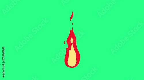A bright neon-green backdrop hosts a centered red-yellow flame icon with clean, simple lines, crisp, video loops, green screen, 4k, footage, 4k footage, videos, video clip, slow motion