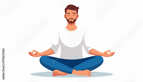 Man Meditating in Lotus Position Achieving Inner Peace and Serenity