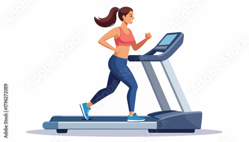 Woman Exercising on Treadmill Fitness and Wellness Illustration for Health and Training