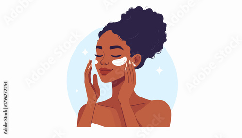 Woman Applying Cream to Her Face for Skincare Routine | Beauty Treatment Illustration