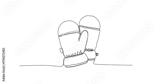 Close-up of fleece mittens line art symbolizing winter protection