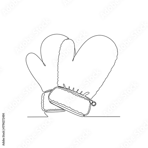 Two fleece mittens line drawing representing warmth and winter comfort