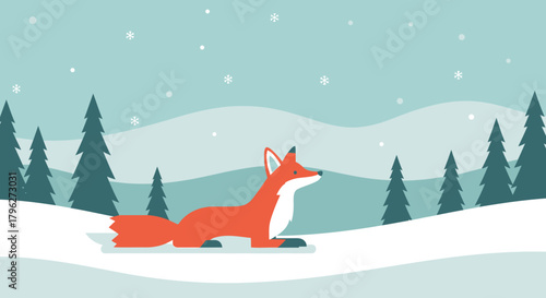 Charming illustration of a fox in a snowy winter landscape ideal for seasonal themes