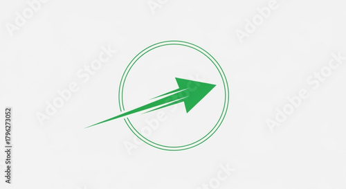 Green arrow pointing to the upper right direction inside a circle, symbolizing growth, progress, and forward movement in business or life