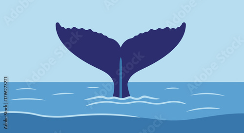 Majestic whale tail plunging into the ocean depths graphic illustration design