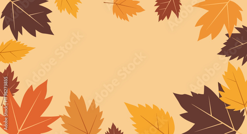 Autumnal Equinox Leaves Bordering Beige Backdrop with Copyspace for Greetings and Invitations