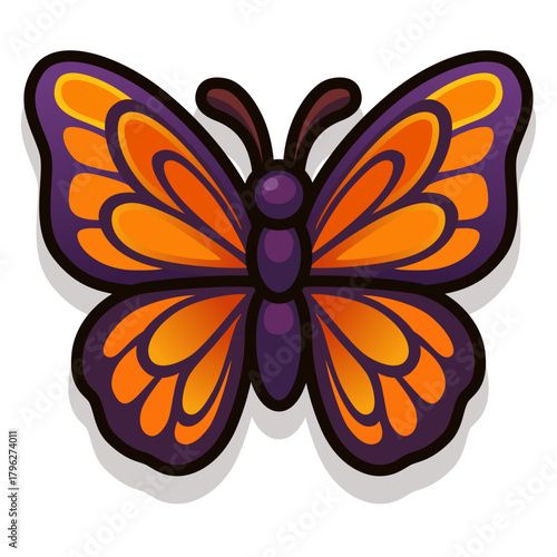 Cute Cartoon Butterfly Icon, Colorful Chibi Insect Vector Illustration